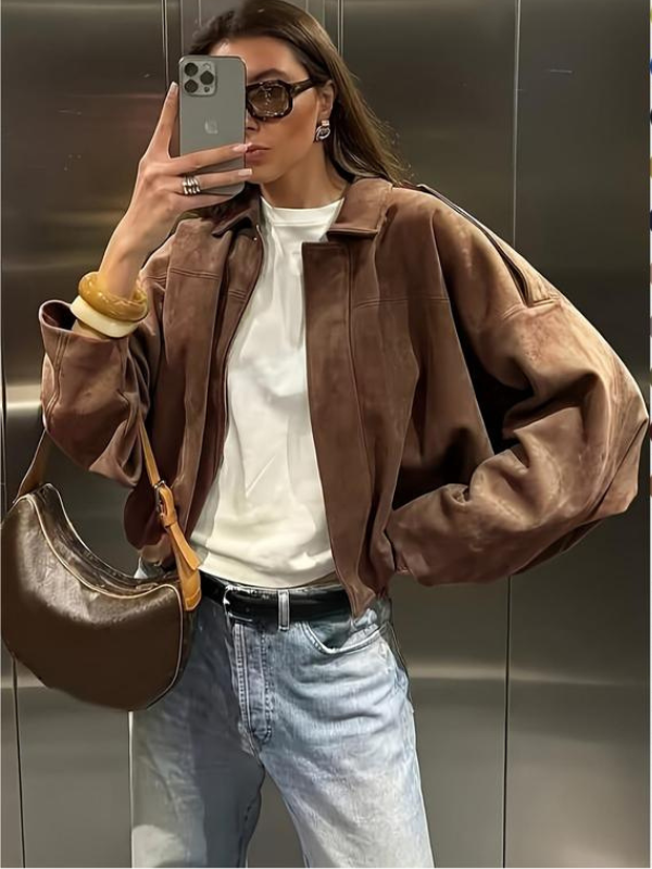 Oversized Suede Bomber Jacket