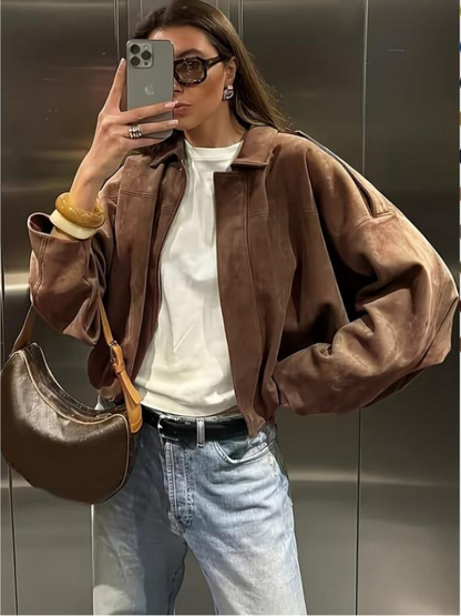 Oversized Suede Bomber Jacket