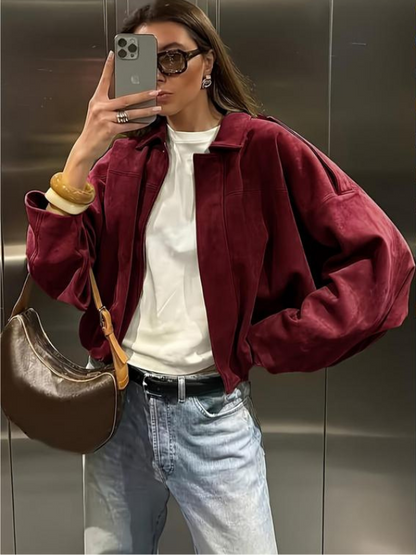 Oversized Suede Bomber Jacket