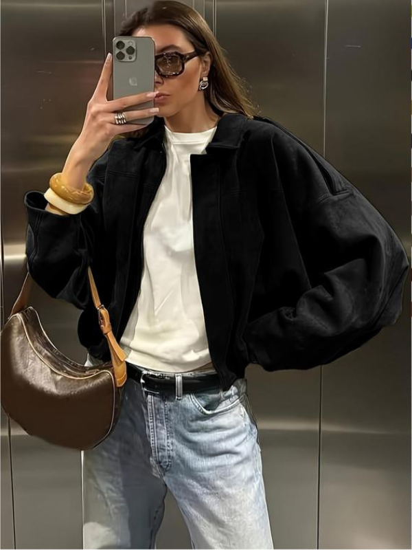Oversized Suede Bomber Jacket