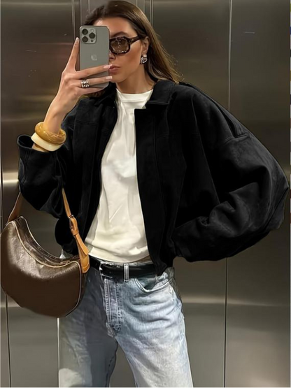 Oversized Suede Bomber Jacket