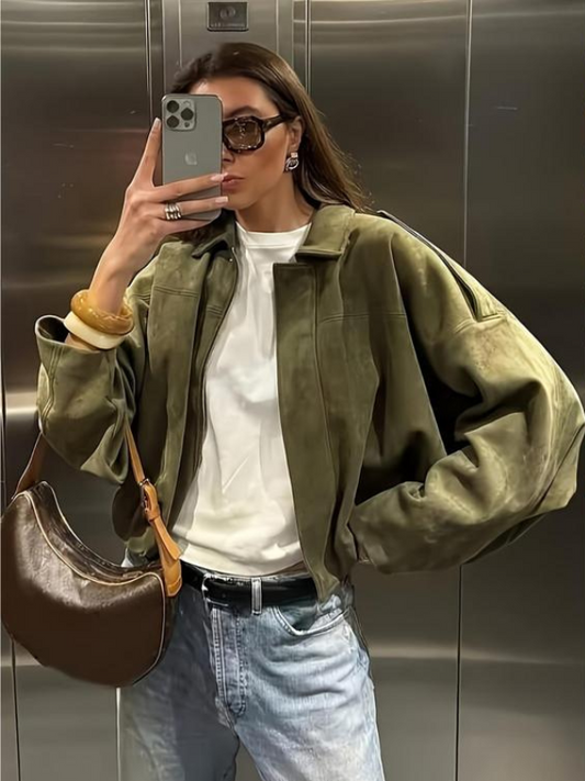 Oversized Suede Bomber Jacket